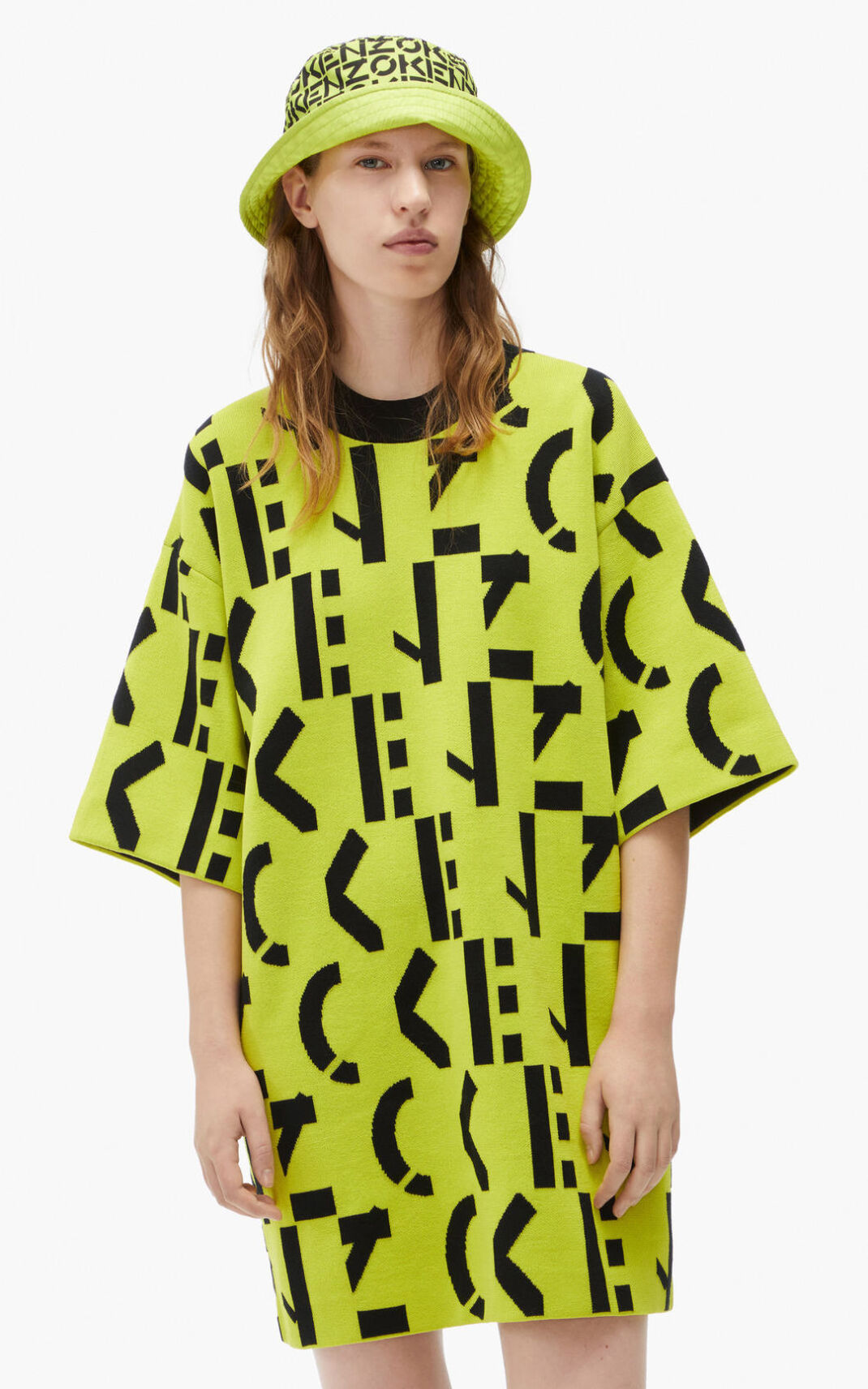 Kenzo Sport oversize monogram T shirt Dress Light Green For Womens 9325DHRQB